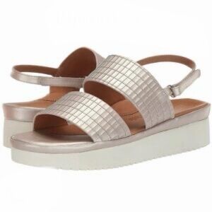 L’Amour Des Pieds Abruzzo Leather Slingback Platform Sandals Platinum Sz 8